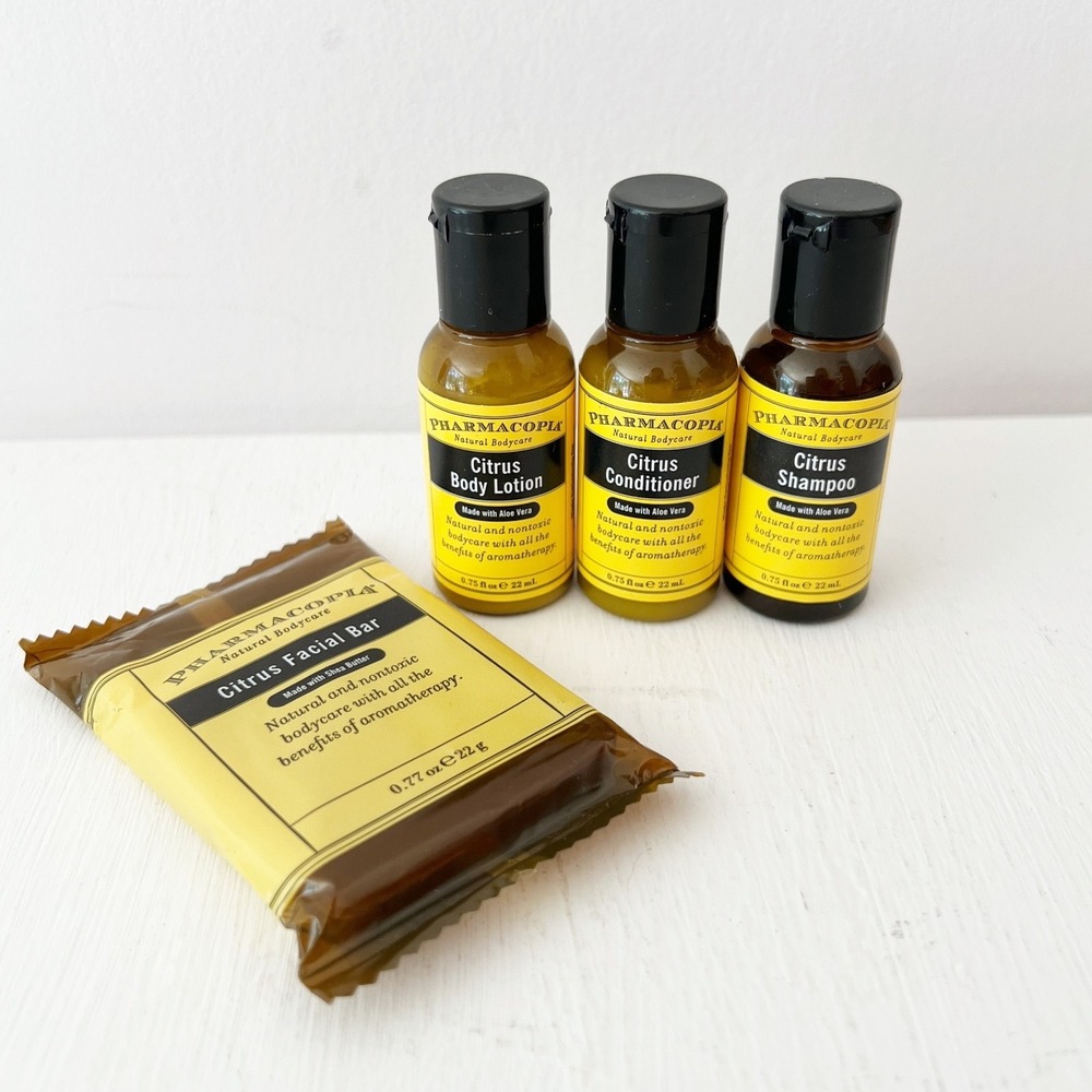 Pharmacopia‎ Citrus Travel Set Lotion Conditioner Shampoo Facial Bar 4 Piece New